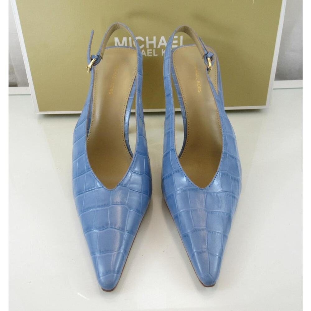 Michael Kors Electra Size 7.5 Sling Back Pump Pointed Toe Leather French Blue - Picture 4 of 8